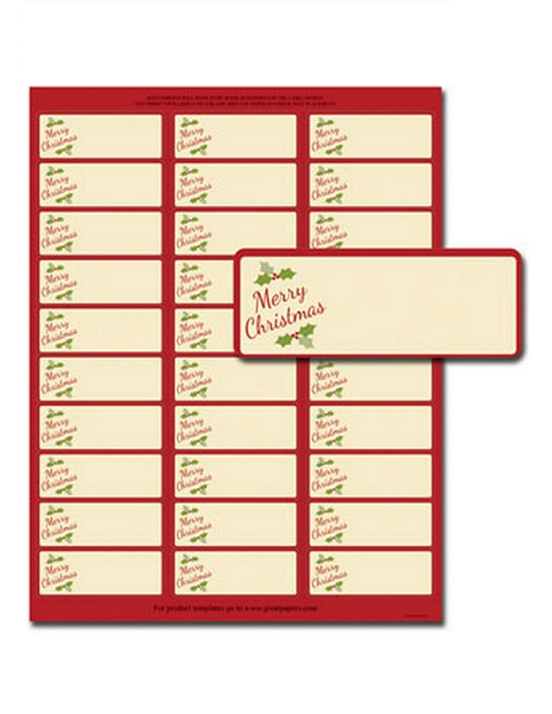 Merry Christmas 30-Up Address Labels - 5 Sheets/150 Labels Total - 1" x 2.625" (blank labels) (2014072)