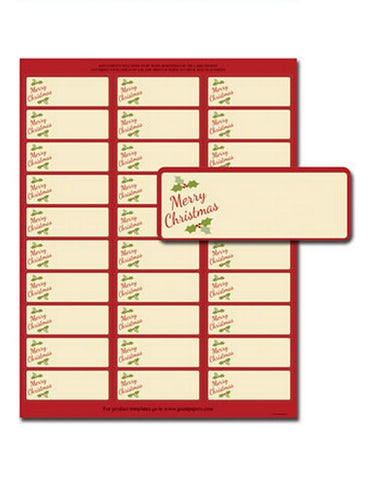 Merry Christmas 30-Up Address Labels - 5 Sheets/150 Labels Total - 1" x 2.625" (blank labels) (2014072)