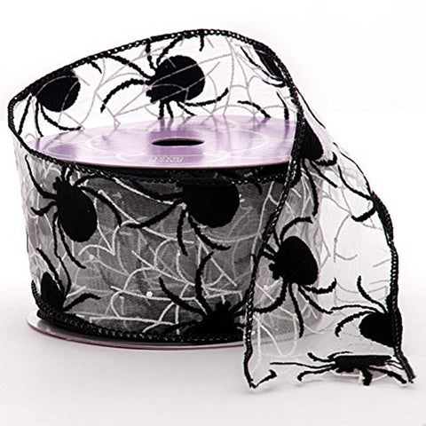 Spider Web White and Black Sheer Wired Halloween Ribbon - 2 1/2 Inches Wide x 10 Yards (56000101)