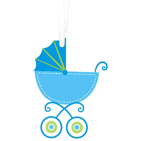Blue Baby Carriage - Baby Shower Gift Tags With Twist Ties - 25 Pack - Sophie's Favors and Gifts