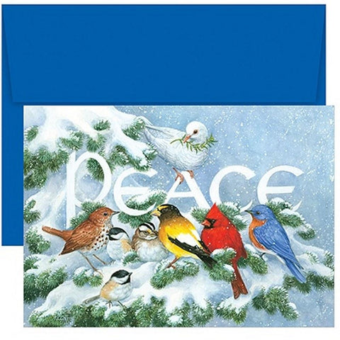 Birds On Branch Holiday Cards With Blue Envelopes - Sophie's Favors and Gifts