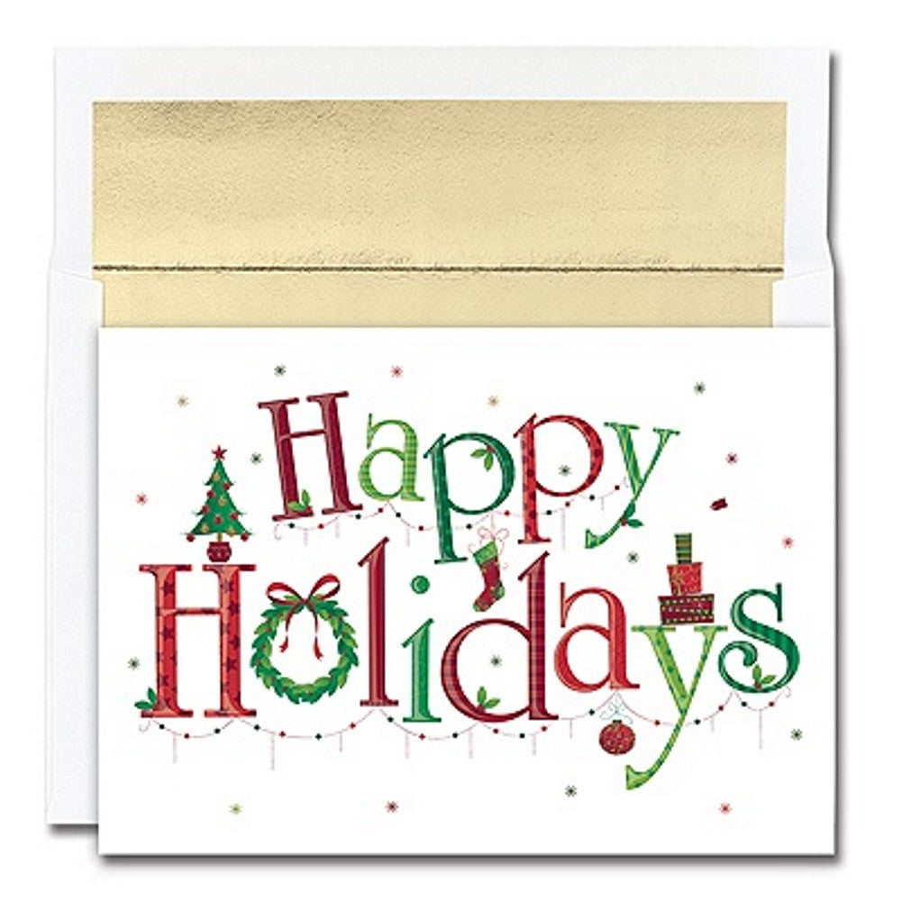 Happy Holidays Holiday Cards With Gold Foil Lined Envelopes - Sophie's Favors and Gifts