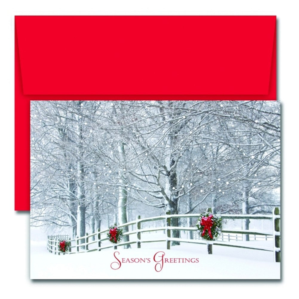 Holiday Fence Holiday Cards With Red Envelopes - Sophie's Favors and Gifts