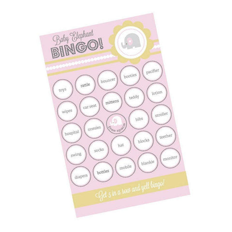 Pink Elephant Baby Shower Bingo (Pack of 16 cards) - Sophie's Favors and Gifts