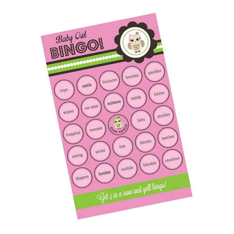 Pink Owl Bingo (Pack of 16 cards) - Sophie's Favors and Gifts