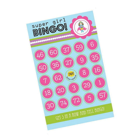 Super Hero Girl Birthday Bingo (Pack of 16 cards) - Sophie's Favors and Gifts