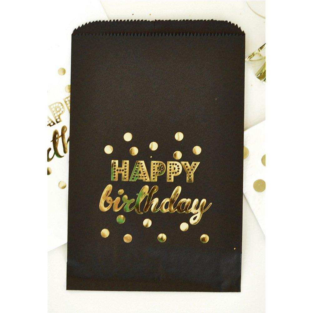 Black Happy Birthday Gold Foil Candy Buffet Bags (set of 96) - Sophie's Favors and Gifts