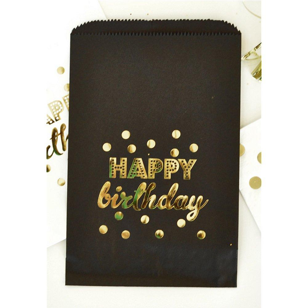 Black Happy Birthday Gold Foil Candy Buffet Bags (set of 24) - Sophie's Favors and Gifts
