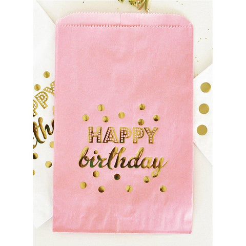 Pink Happy Birthday Gold Foil Candy Buffet Bags (set of 36) - Sophie's Favors and Gifts
