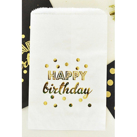 White Happy Birthday Gold Foil Candy Buffet Bags (set of 60) - Sophie's Favors and Gifts