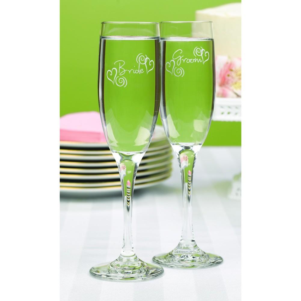 Swirl Hearts Bride and Groom Toasting Flutes - Sophie's Favors and Gifts