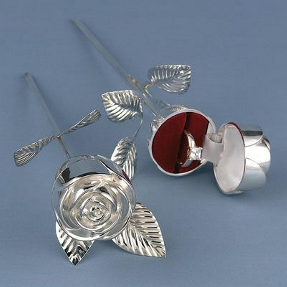 Silver Plated Rose Flower Ring Box - Sophie's Favors and Gifts