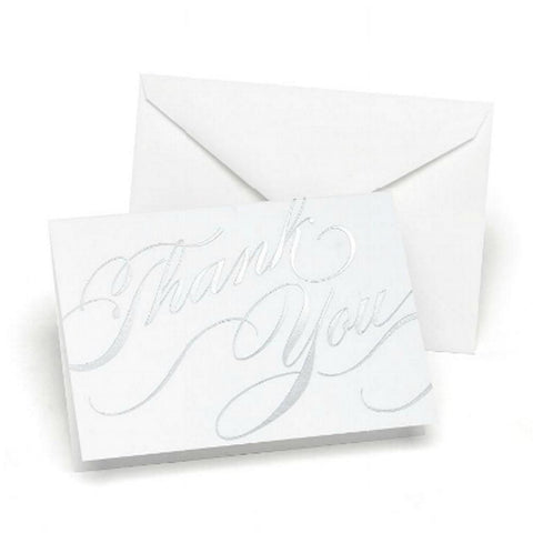 Silver Foil Swirls Thank You Cards with White Envelopes - Sophie's Favors and Gifts