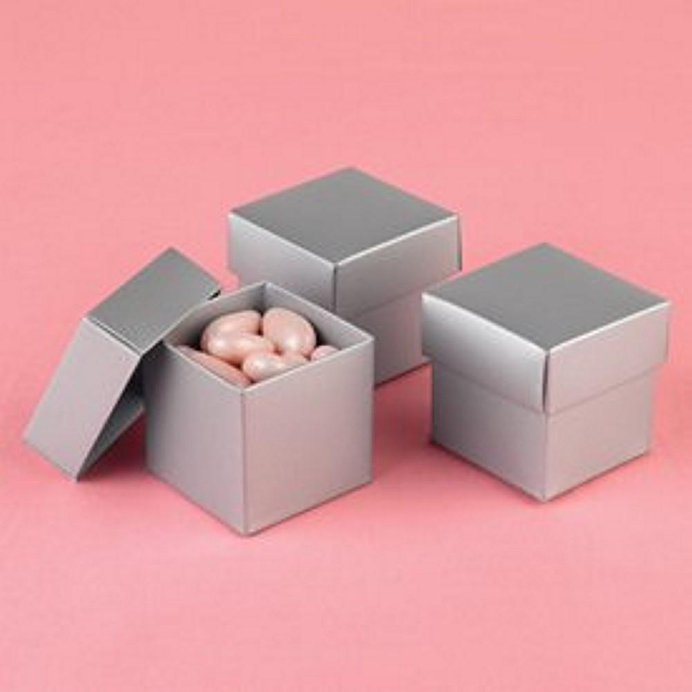 Silver Shimmer 2in. x 2in. x 2in. 2-Piece Favor Boxes - Sophie's Favors and Gifts