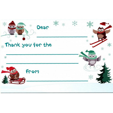 Holiday Owls Kid's Christmas Thank You Postcards - Sophie's Favors and Gifts