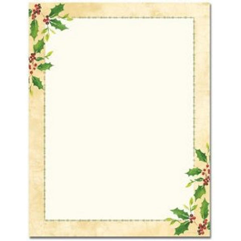 Falling Holly Christmas Letterhead Sheets - Sophie's Favors and Gifts