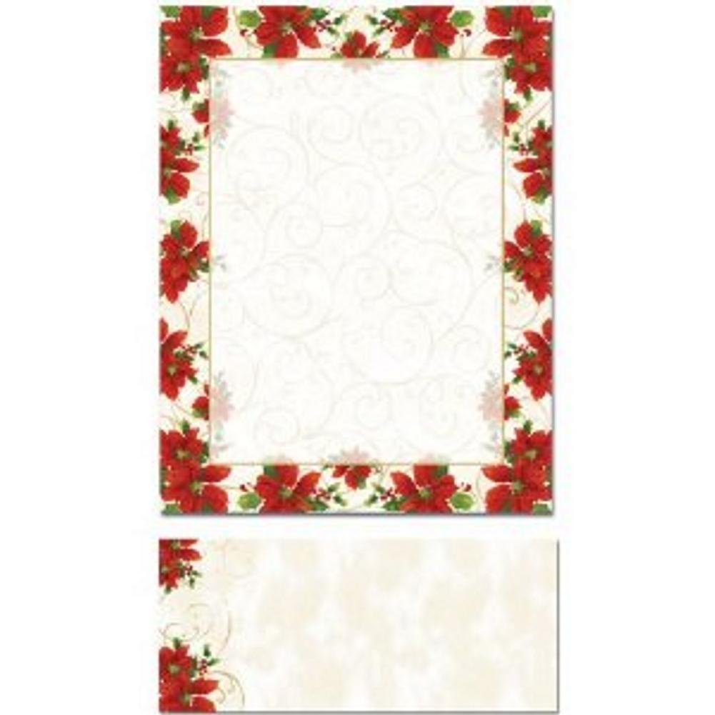 Poinsettia Swirl Letterhead Sheets and Poinsettia Swirl Envelopes - Sophie's Favors and Gifts