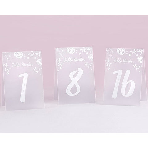 White Frosted Floral Tented Table Numbers 1-18 - Sophie's Favors and Gifts