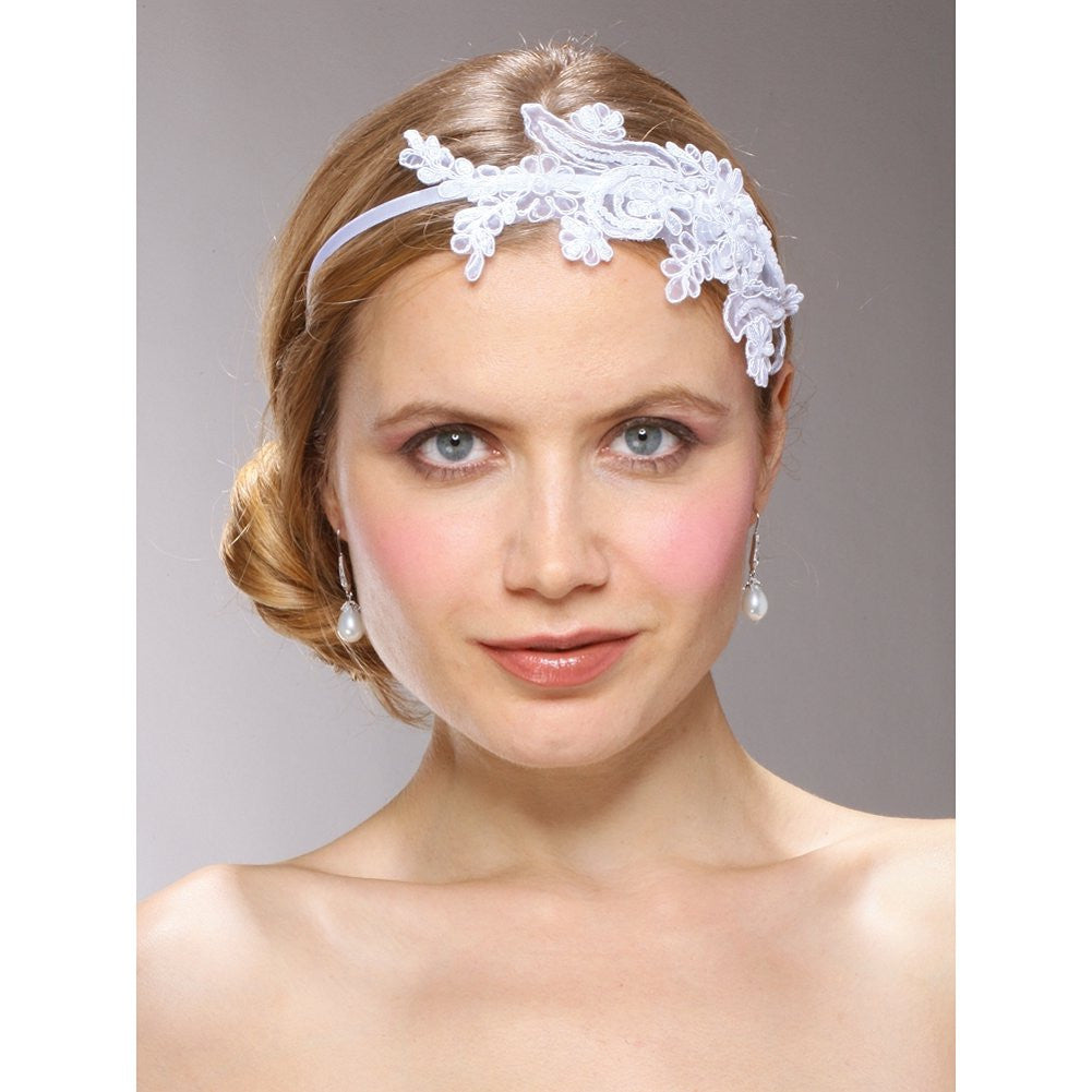 Vintage White Lace Headband with Pearls and Sequins - Sophie's Favors and Gifts