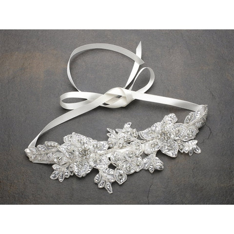 Sculptured Ivory Lace Wedding Headband with Crystals and Beads - Sophie's Favors and Gifts