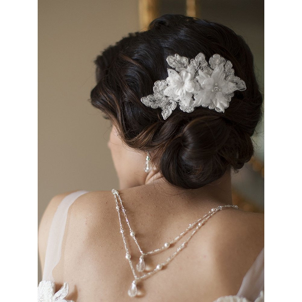 Sophisticated Handmade Bridal Comb with White Beaded Floral Lace Applique - Sophie's Favors and Gifts