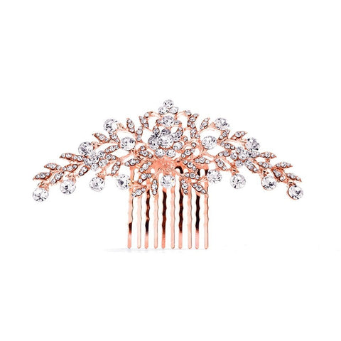 Crystal Comb with Shimmering Rose Gold Leaves - Sophie's Favors and Gifts