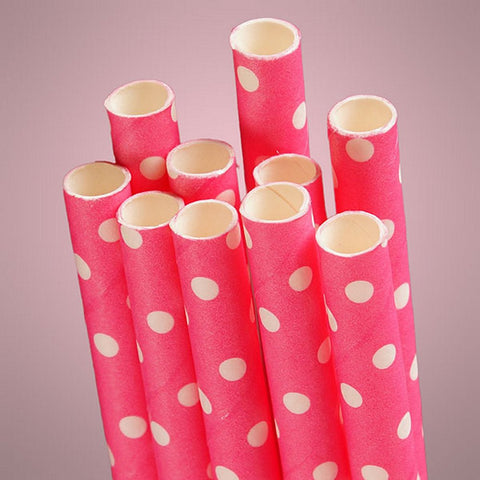 Hot Pink Polka Dot Paper Straws (Pack of 10) - Sophie's Favors and Gifts