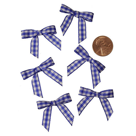 Royal Blue and White Pre-Tied Tiny Gingham Checkered Bows - 1 3/16in. x 1 1/4in. - 25 Pack - Sophie's Favors and Gifts