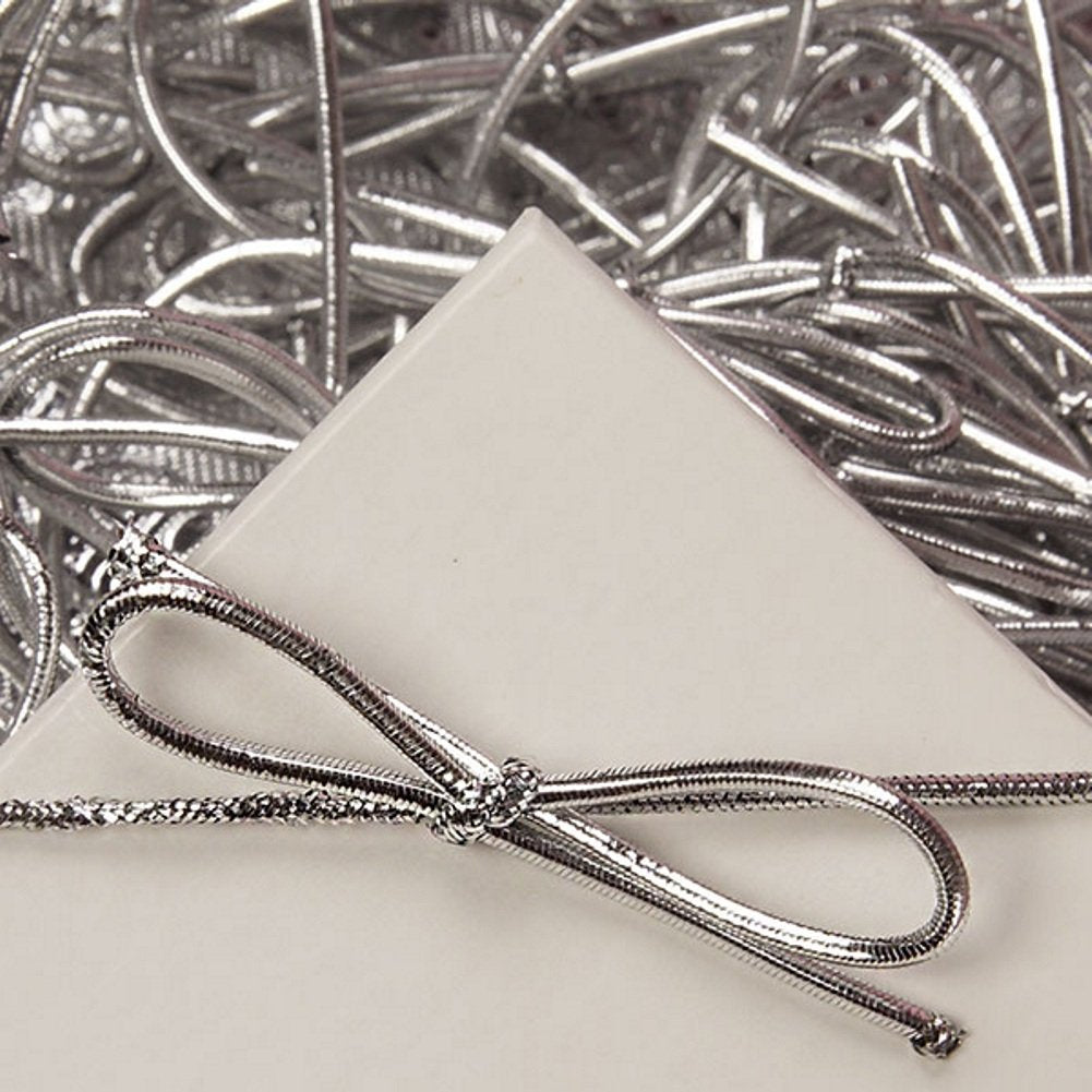 22 Inch Silver Metallic Stretch Loops with Bows - 50 Pack