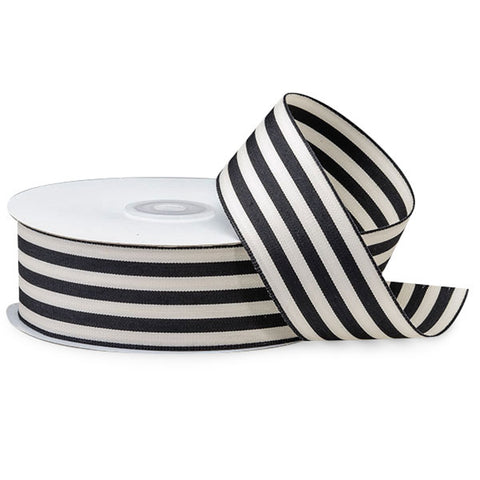 1.5" Wide Black and White Striped Wired Cabana Ribbon - 25 Yards (429391)