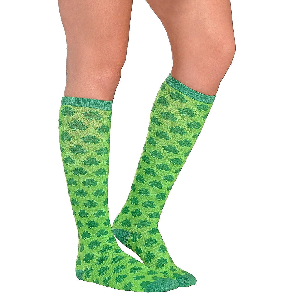 St. Patrick's Day Green Shamrock Knee High Socks - One Size Fits Most (1 Pair) (393272)