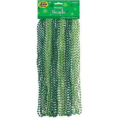 30" St. Patrick's Day Green Metallic Bead Necklaces - 24 Pack (399924)
