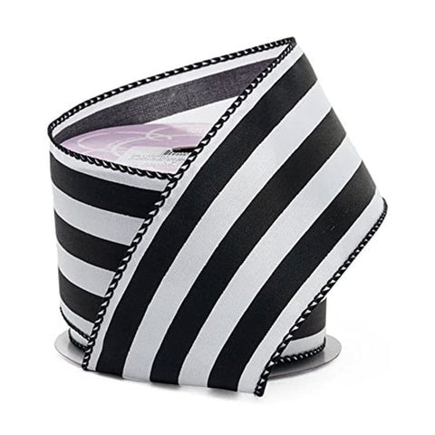 Black and White Carnival Striped Wired Ribbon - 2 1/2" x 10 Yards (56109201)