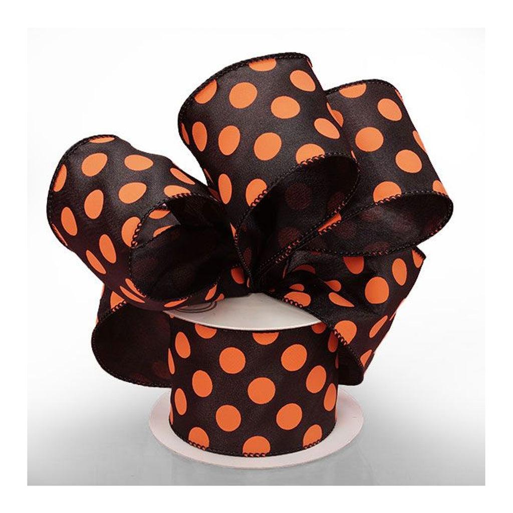 Halloween Black and Orange Polka Dot Wired Ribbon - 2 1/2in. x 10 Yards (4635402)
