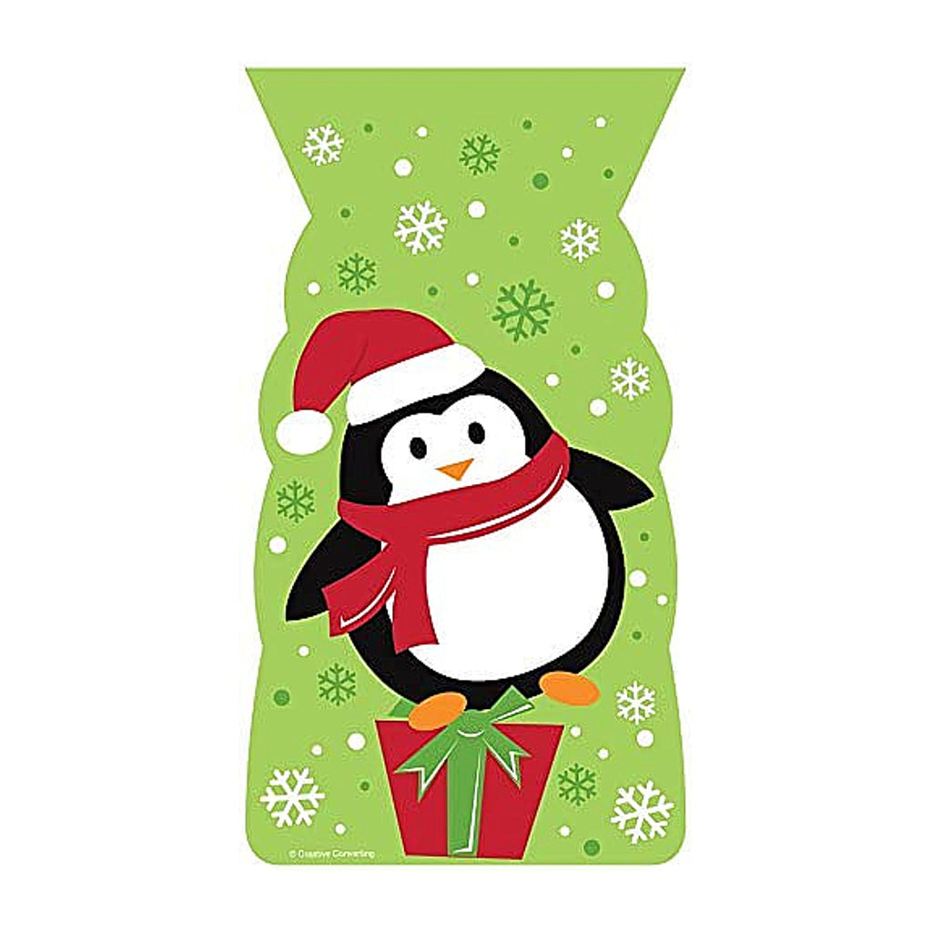 9"x5" Happy Penguin Cello Treat Bags With Red Twist Ties - 20 Pack (070853)