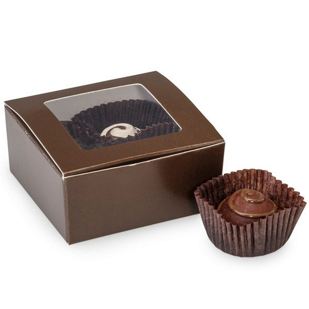 Brown 4-Piece Truffle Candy Boxes - 2 5/8" x 2 3/4" x 1 1/4" - 25 Pack - Sophie's Favors and Gifts