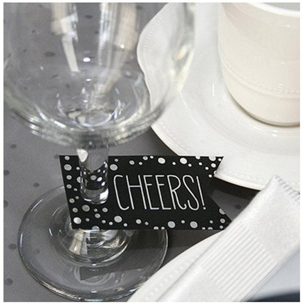 Silver Polka Dot Cheers! Favor Tags - 3in. x 1 1/2in. - 25 Pack - Sophie's Favors and Gifts