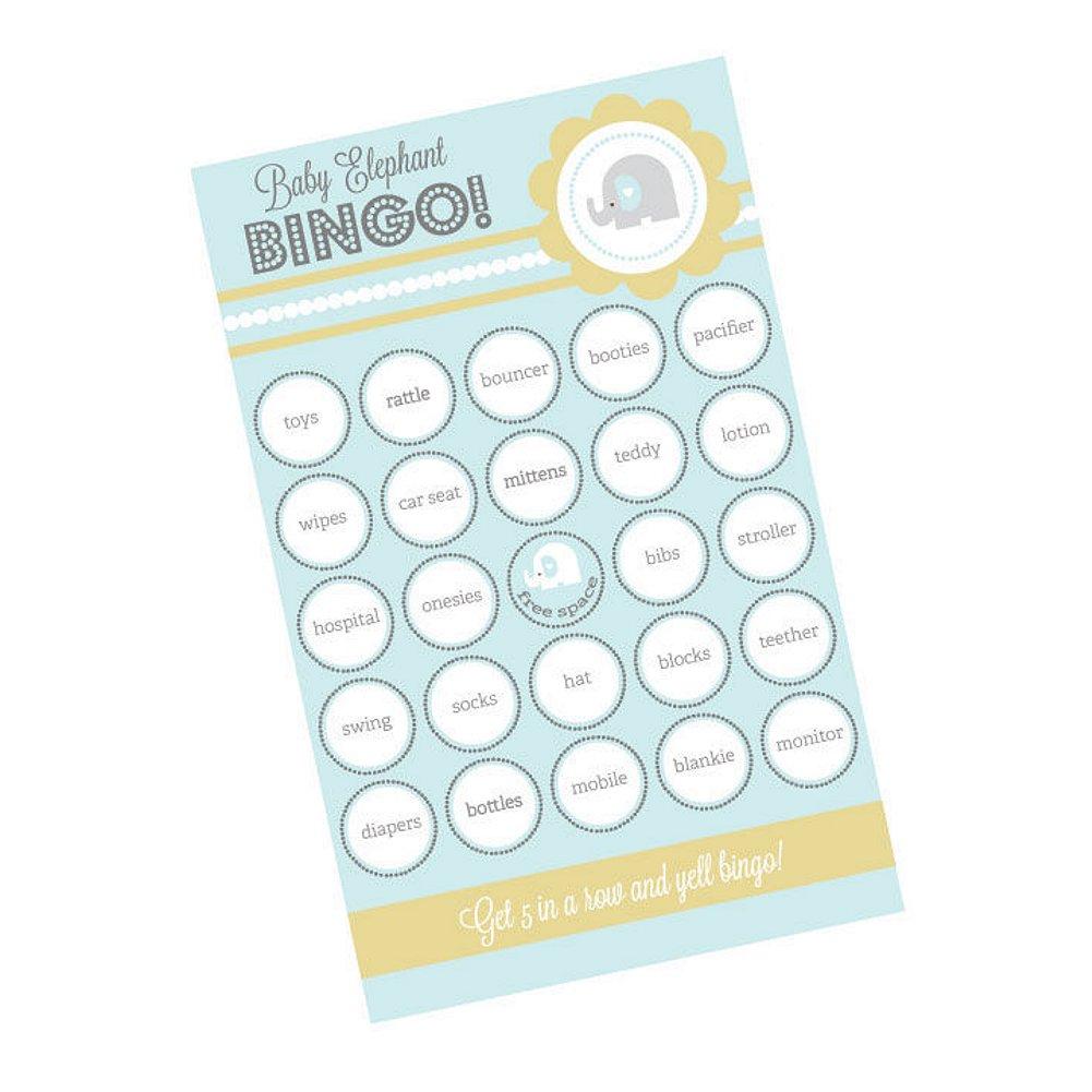 Blue Elephant Baby Shower Bingo (Pack of 16 cards) - Sophie's Favors and Gifts