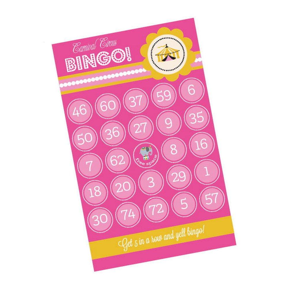 Pink Carnival Circus Birthday Party Bingo (Pack of 16 cards) for Free Printable Circus Bingo Cards