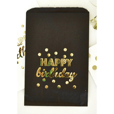 Black Happy Birthday Gold Foil Candy Buffet Bags (set of 72) - Sophie's Favors and Gifts