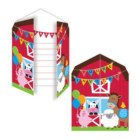 Farmhouse Birthday Party Invitations With Red Envelopes - 4in. x 6in. - 8 Pack - Sophie's Favors and Gifts