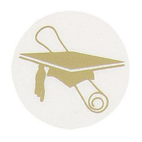 Gold Graduation Envelope Seals (Against A Clear Background) - 25 Pack (1" in Diameter) - Sophie's Favors and Gifts