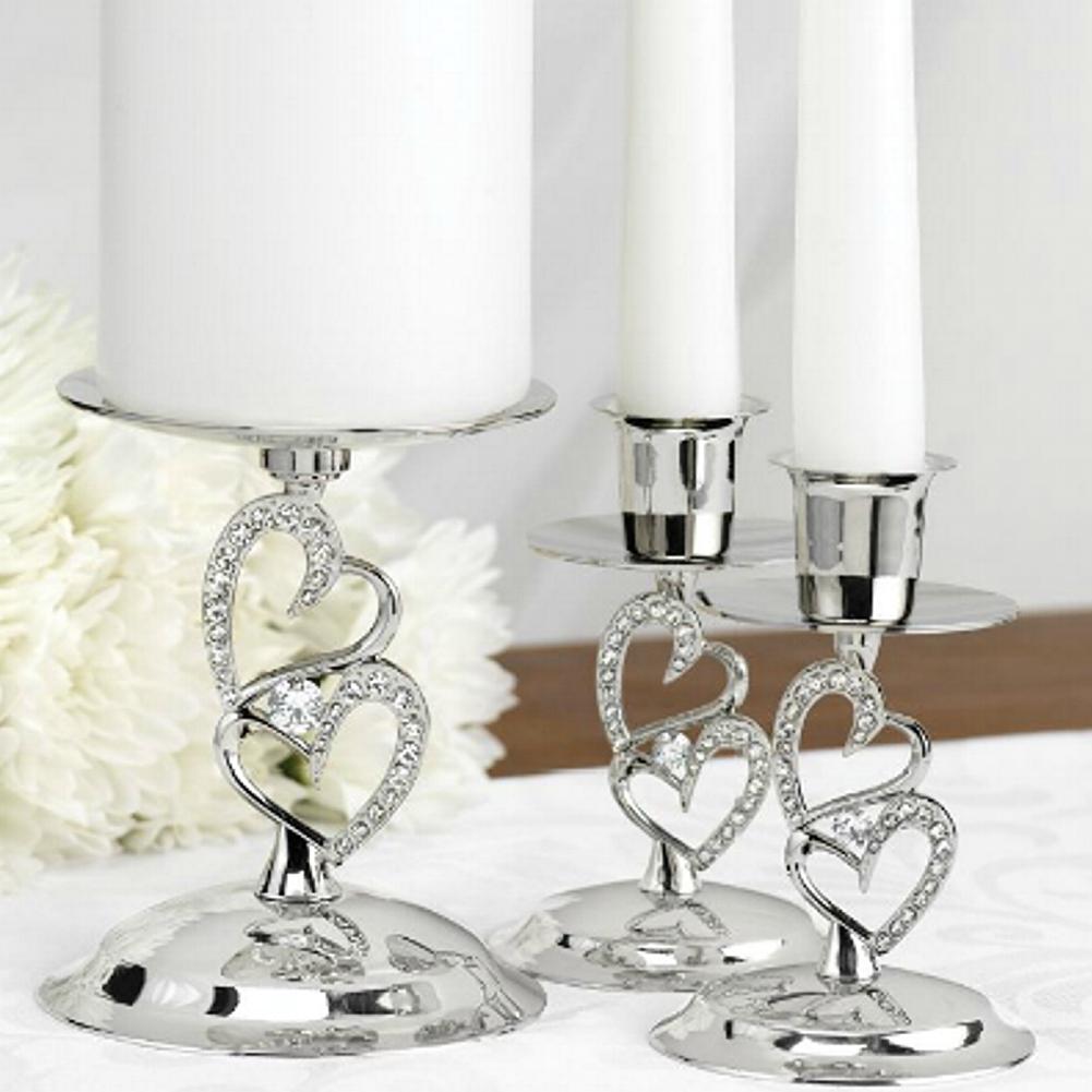 Sparkling Double Hearts Unity Candle Stands - Set of 3 - Sophie's Favors and Gifts