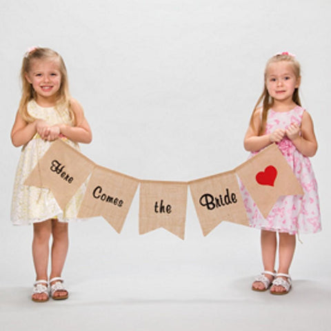 Here Comes The Bride Burlap Banner - Sophie's Favors and Gifts