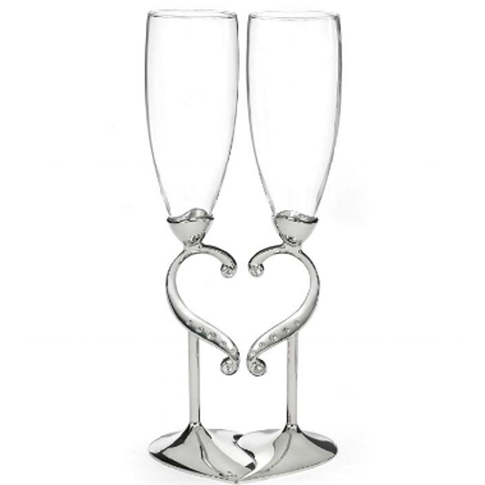 Linked Hearts Wedding Flutes - Set of 2 - Sophie's Favors and Gifts
