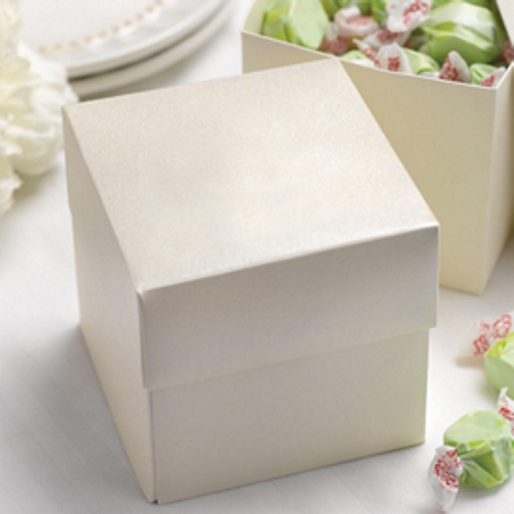 Two Piece Cupcake Boxes in Ivory Shimmer - 4in. X 4in. X 4in. - Sophie's Favors and Gifts