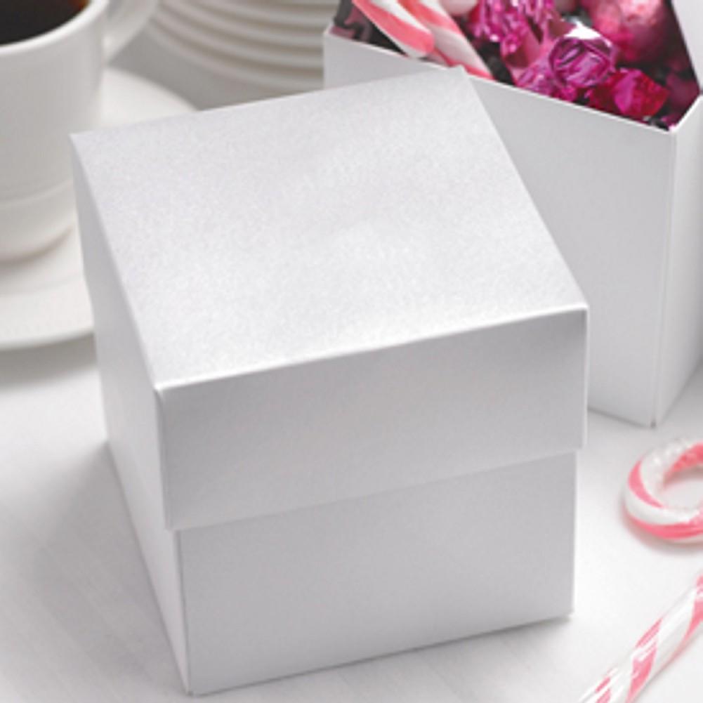 White Shimmer Two Piece Cupcake Boxes - 4in. X 4in. X 4in. - Sophie's Favors and Gifts