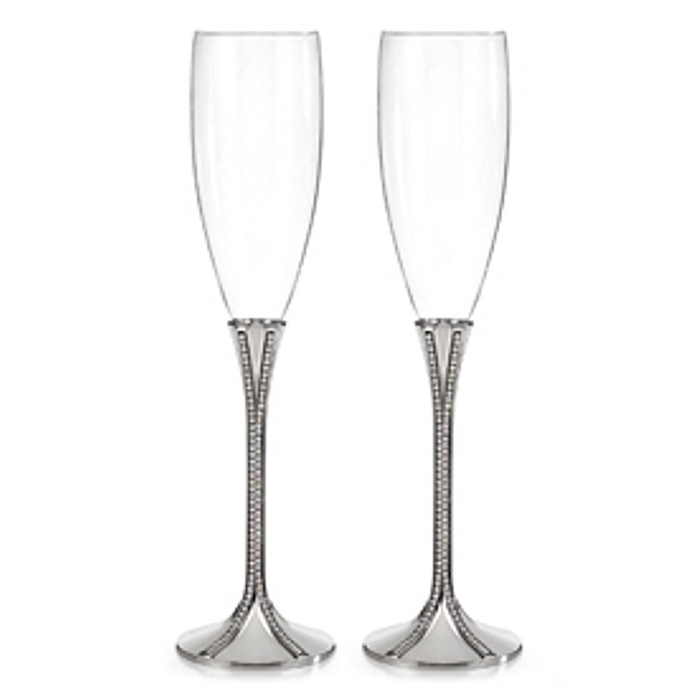 Elegant Toasting Flutes with Two Vertical Lines of Rhinestone Accents - Sophie's Favors and Gifts