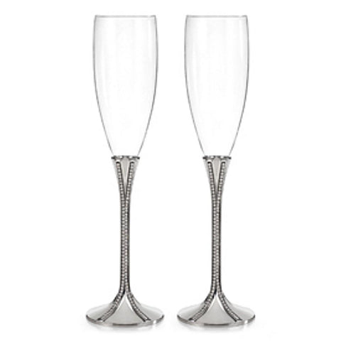 Elegant Toasting Flutes with Two Vertical Lines of Rhinestone Accents - Sophie's Favors and Gifts
