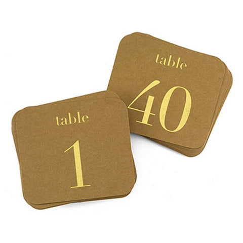Kraft With Gold Numbers Table Number Cards - 1 To 40 - Sophie's Favors and Gifts